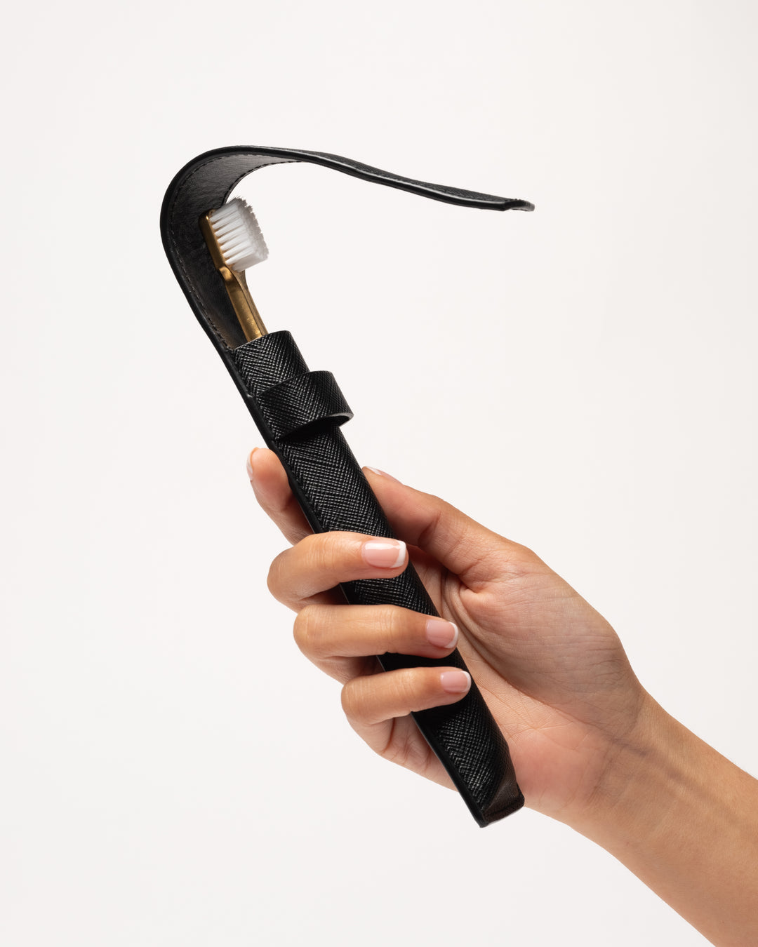 Black Saffiano Leather Case & Toothbrush Gold/Black